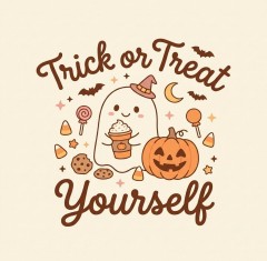 Trick or Treat Yourself Halloween T-Shirt, Cute Ghost Pumpkin Spice Graphic Tee image 4