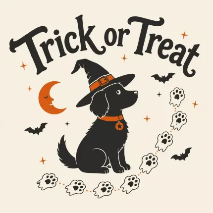 Trick or Treat Halloween Tote Bag, Cute Dog Witch Design, Reusable Cotton Canvas Shopping Bag | Trinmama image 5