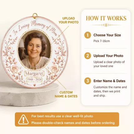 Personalized In Memory of Mom Ornament, Custom Photo Memorial Keepsake, Sympathy Gift image 5