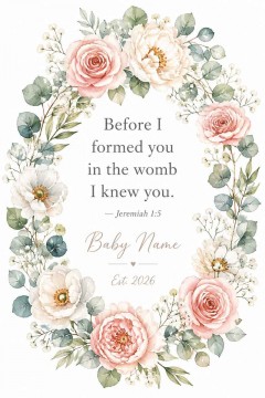 Personalized Scripture Nursery Wall Art Print, Jeremiah 1:5 Bible Verse, Christian Baby Shower Gift, Custom Name & Date