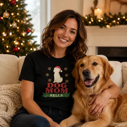 Custom Dog Mom Christmas Shirt, Personalized Pet Name Dog Lover T-Shirt, Dog Mom Christmas Gift | Trinmama image 2