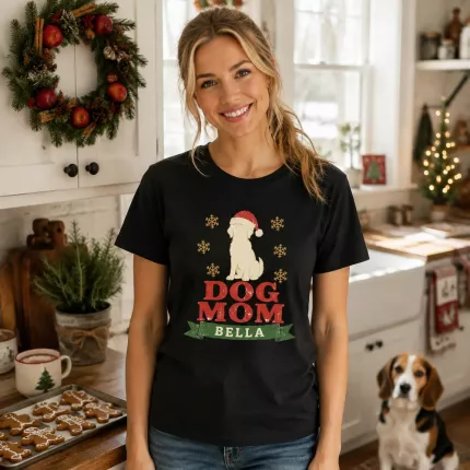 Custom Dog Mom Christmas Shirt, Personalized Pet Name Dog Lover T-Shirt, Dog Mom Christmas Gift | Trinmama image 3