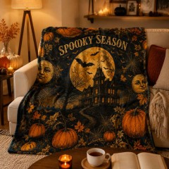 Spooky Season Throw Fleece Blanket, Vintage Halloween Decor, Cozy Goth Home Gift | Trinmama image 2