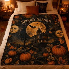 Spooky Season Throw Fleece Blanket, Vintage Halloween Decor, Cozy Goth Home Gift | Trinmama image 3