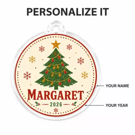 Vintage Christmas Tree Ornament, Personalized Retro Holiday Keepsake, Custom Name & Year Acrylic Decor | Trinmama image 5