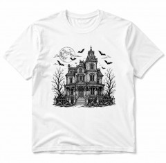 Vintage Haunted House Halloween T-Shirt, Victorian Gothic Woodcut Graphic Tee