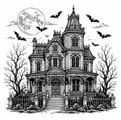 Vintage Haunted House Halloween T-Shirt, Victorian Gothic Woodcut Graphic Tee image 4