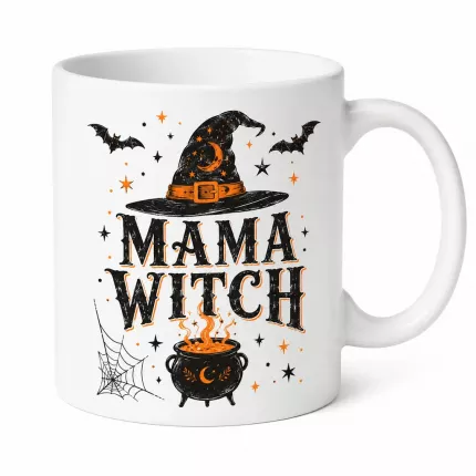 Mama Witch Halloween Coffee Mug, Vintage Witch Mom Mug, Spooky Ceramic Cup | Trinmama