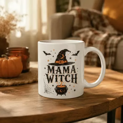 Mama Witch Halloween Coffee Mug, Vintage Witch Mom Mug, Spooky Ceramic Cup | Trinmama image 2