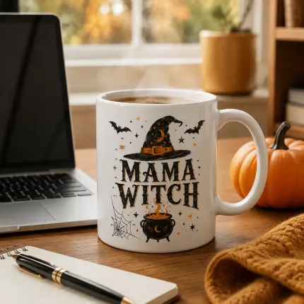 Mama Witch Halloween Coffee Mug, Vintage Witch Mom Mug, Spooky Ceramic Cup | Trinmama image 3