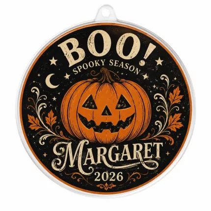 Boo! Halloween Ornament, Personalized Pumpkin Acrylic Christmas Tree Decor, Custom Name Keepsake
