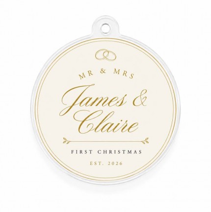 Personalized Our First Christmas as Mr and Mrs Ornament, Custom Couple Names Acrylic Keepsake, Gold Wedding Rings Christmas Ornament, Newlywed Wedding Gift
