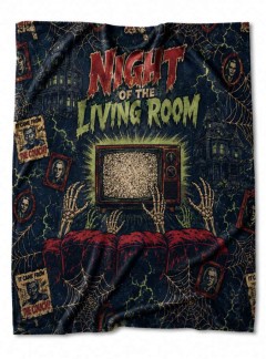 Night of the Living Room Fleece Blanket, Vintage Horror Movie Poster Throw, Spooky Halloween Home Decor | Trinmama