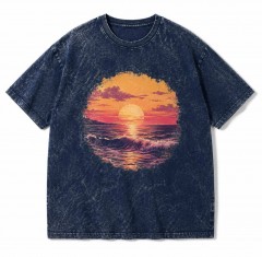 Ocean Sunset Vintage Washed T-Shirt, Retro Coastal Graphic, Nature Lover Gift | Trinmama