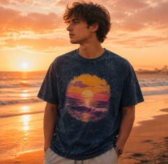 Ocean Sunset Vintage Washed T-Shirt, Retro Coastal Graphic, Nature Lover Gift | Trinmama image 2