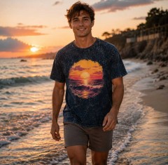 Ocean Sunset Vintage Washed T-Shirt, Retro Coastal Graphic, Nature Lover Gift | Trinmama image 3