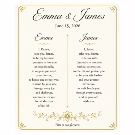 Personalized Wedding Vows Poster, Custom Names & Date Wall Art, Minimalist Certificate Print