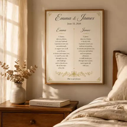 Personalized Wedding Vows Poster, Custom Names & Date Wall Art, Minimalist Certificate Print image 2