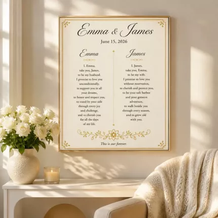 Personalized Wedding Vows Poster, Custom Names & Date Wall Art, Minimalist Certificate Print image 3