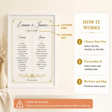 Personalized Wedding Vows Poster, Custom Names & Date Wall Art, Minimalist Certificate Print image 4