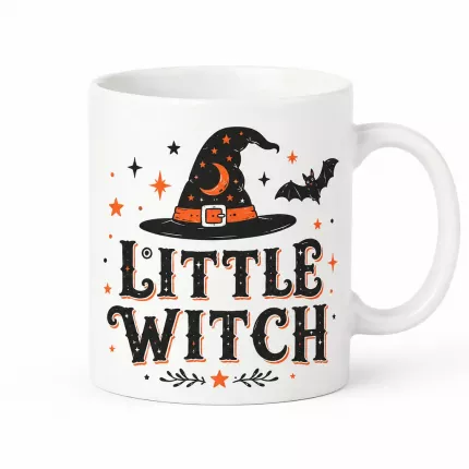 Little Witch Halloween Coffee Mug, Vintage Witch Kid Mug, Spooky Ceramic Cup | Trinmama