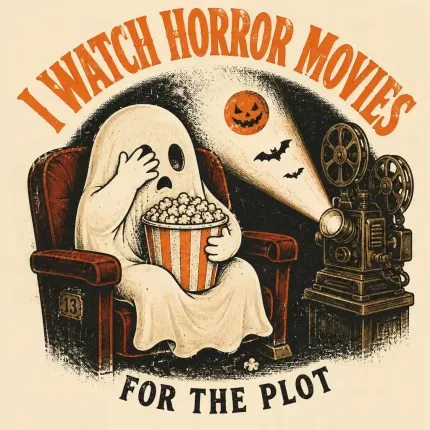 I Watch Horror Movies For The Plot Halloween Sweatshirt, Funny Movie Lover Hoodie, Retro Ghost Cinema Print | Trinmama image 5
