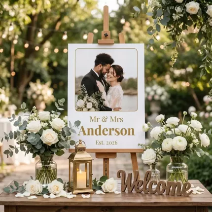 Mr & Mrs Est. 2026 Wedding Poster - Custom Couple Photo, Personalized Surname & Date image 2