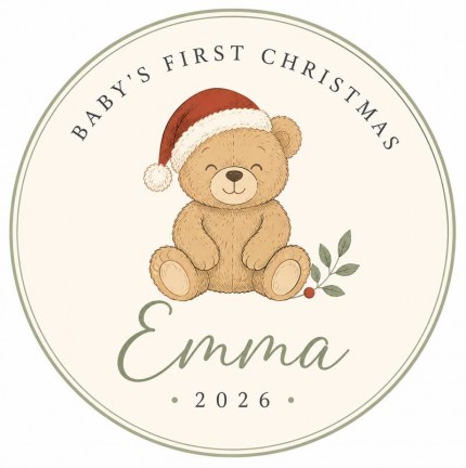 Baby's First Christmas Ornament 2026, Personalized Baby Name Acrylic Keepsake, Teddy Bear Santa Hat Nursery Ornament, Newborn First Christmas Gift image 4