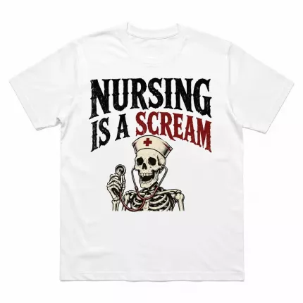 Nursing Is A Scream Halloween T-Shirt, Funny Nurse Costume Tee, Retro Skeleton Print | Trinmama