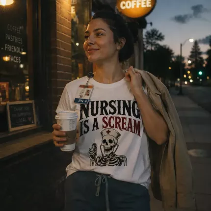 Nursing Is A Scream Halloween T-Shirt, Funny Nurse Costume Tee, Retro Skeleton Print | Trinmama image 2