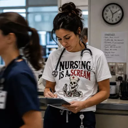 Nursing Is A Scream Halloween T-Shirt, Funny Nurse Costume Tee, Retro Skeleton Print | Trinmama image 3