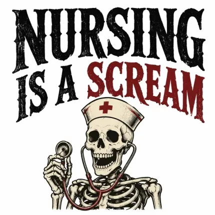 Nursing Is A Scream Halloween T-Shirt, Funny Nurse Costume Tee, Retro Skeleton Print | Trinmama image 4