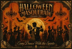 Halloween Masquerade Vintage Poster, Art Deco Halloween Wall Art, Retro Dance Party Print | Trinmama image 1