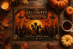 Halloween Masquerade Vintage Poster, Art Deco Halloween Wall Art, Retro Dance Party Print | Trinmama image 3
