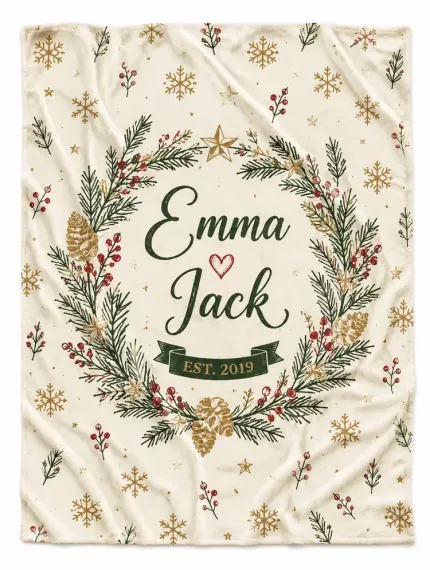 Custom Couple Christmas Blanket, Personalized Names & Year Fleece Throw, Christmas Gift for Couples | Trinmama