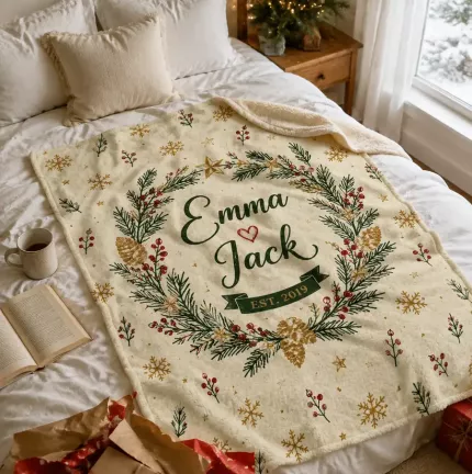 Custom Couple Christmas Blanket, Personalized Names & Year Fleece Throw, Christmas Gift for Couples | Trinmama image 3