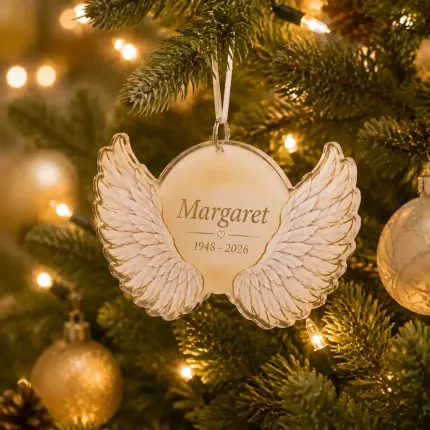Angel Wings Memorial Ornament, Personalized Custom Acrylic Keepsake, In Loving Memory Sympathy Gift image 2