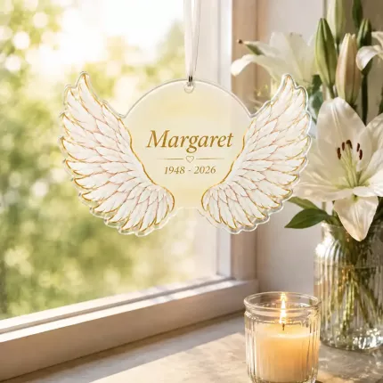 Angel Wings Memorial Ornament, Personalized Custom Acrylic Keepsake, In Loving Memory Sympathy Gift image 3