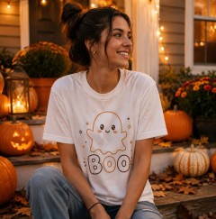 Boo! Halloween T-Shirt, Cute Minimalist Ghost Graphic Tee image 2