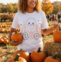 Boo! Halloween T-Shirt, Cute Minimalist Ghost Graphic Tee image 3