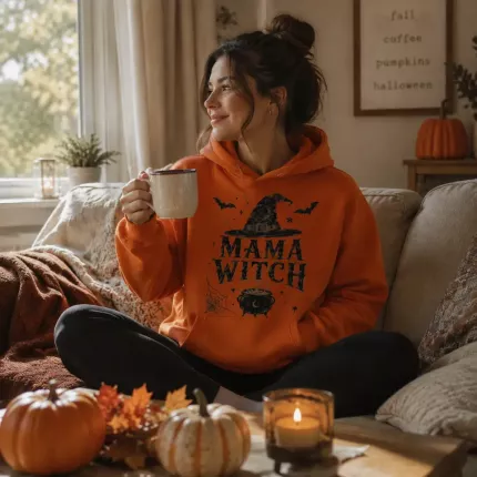 Mama Witch Halloween Sweatshirt, Funny Witch Mom Hoodie, Vintage Spooky Print image 3