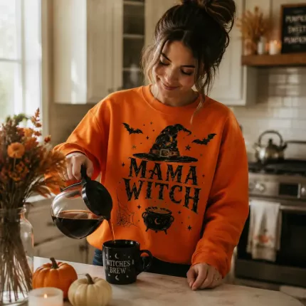 Mama Witch Halloween Sweatshirt, Funny Witch Mom Hoodie, Vintage Spooky Print image 4