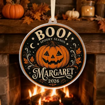 Boo! Halloween Ornament, Personalized Pumpkin Acrylic Christmas Tree Decor, Custom Name Keepsake image 2
