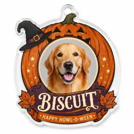 Custom Pet Photo Halloween Ornament, Personalized Dog Cat Acrylic Keepsake, Spooky Pumpkin Pet Memorial Gift