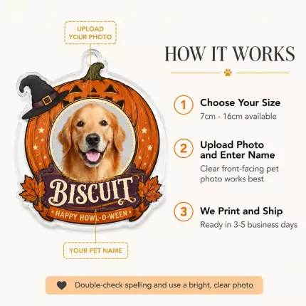 Custom Pet Photo Halloween Ornament, Personalized Dog Cat Acrylic Keepsake, Spooky Pumpkin Pet Memorial Gift image 5