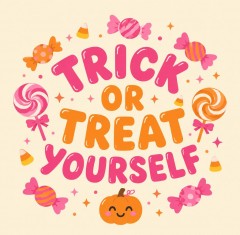 Trick or Treat Yourself Halloween T-Shirt, Cute Candy Pink & Orange, Spooky Season Gift | Trinmama image 4