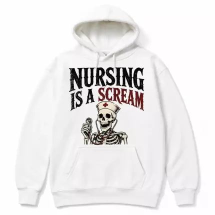 Nursing Is A Scream Halloween Sweatshirt, Funny Nurse Hoodie, Retro Skeleton Print | Trinmama