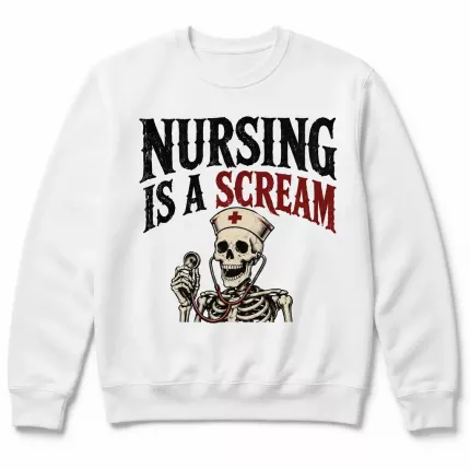 Nursing Is A Scream Halloween Sweatshirt, Funny Nurse Hoodie, Retro Skeleton Print | Trinmama image 2