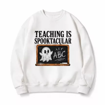 Teaching Is Spooktacular Halloween Sweatshirt, Funny Teacher Hoodie, Retro Chalkboard Print | Trinmama image 2