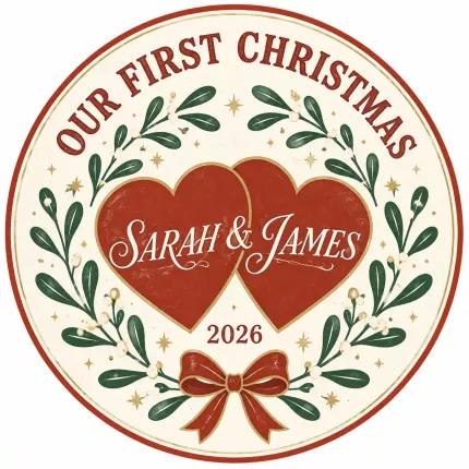 Personalized Couple Christmas Ornament, Our First Christmas Anniversary Keepsake, Custom Names Year Mistletoe Acrylic Tree Decoration | Trinmama image 4